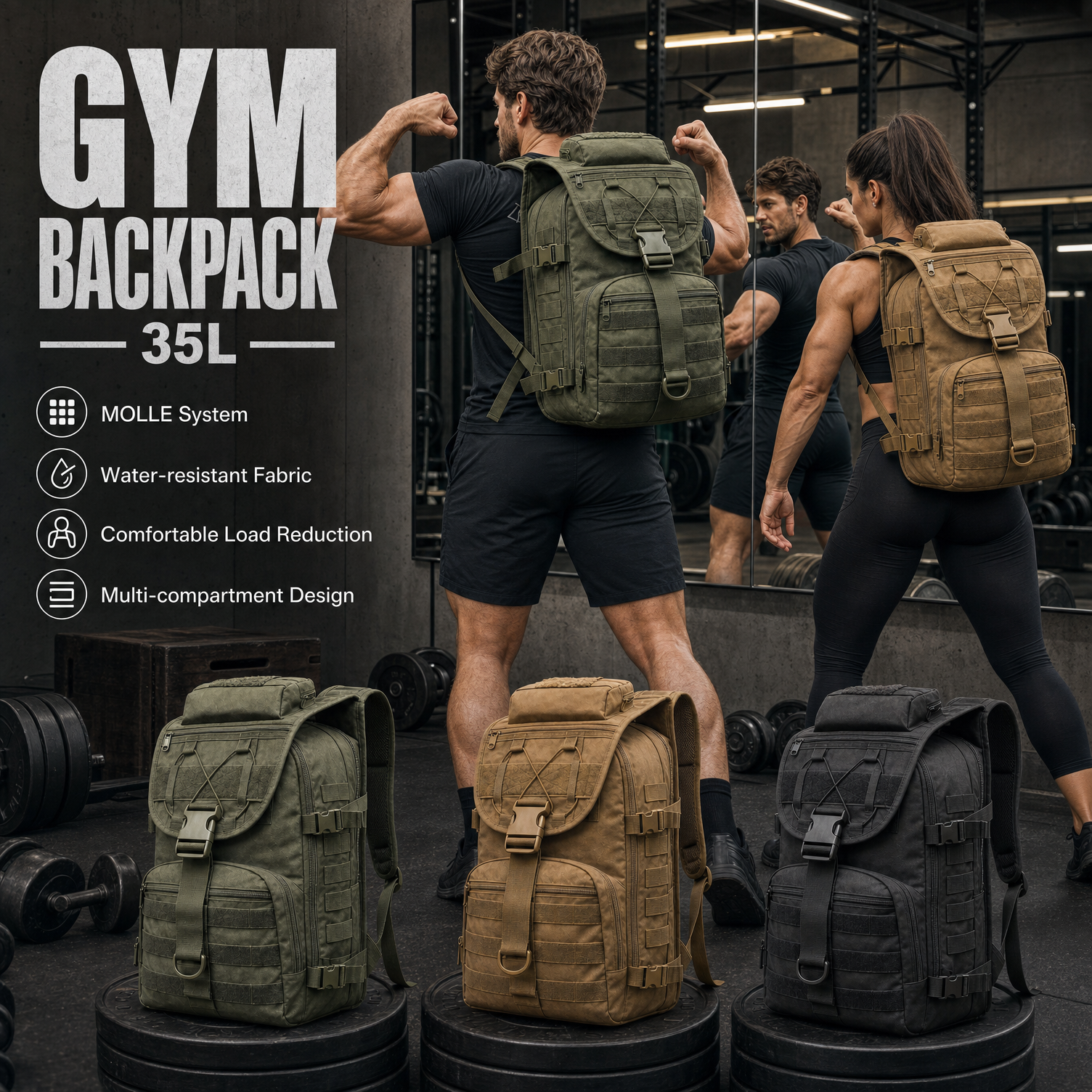 Rucksack Military Style - حقيبة ظهر تدريبية للرجال سعة 35