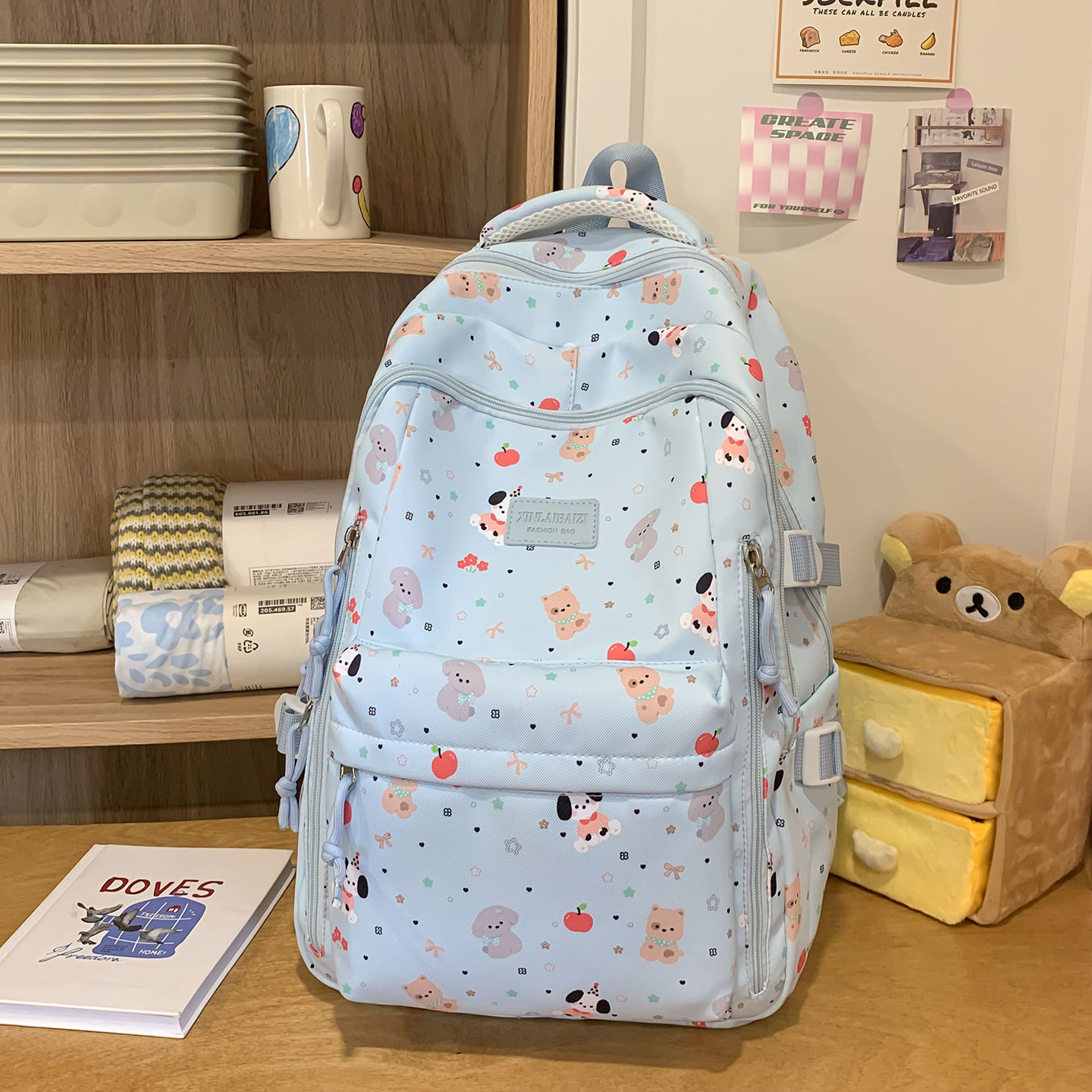 Canvas Backpack Casual - حقيبة ظهر لطيفة بطباعة حيوانات للنساء،