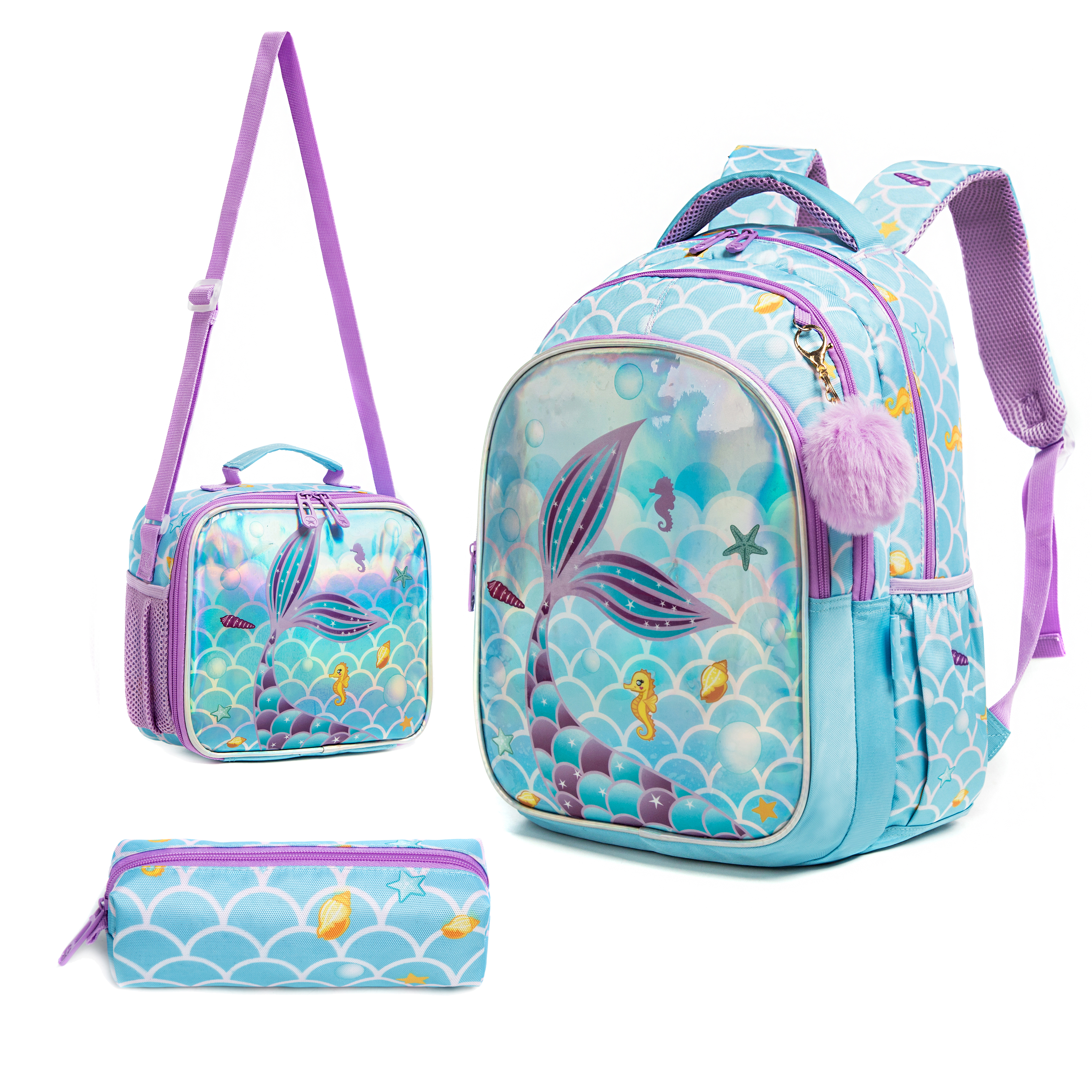 School Backpack Teen - حقائب ظهر حورية البحر باللون الأزرق