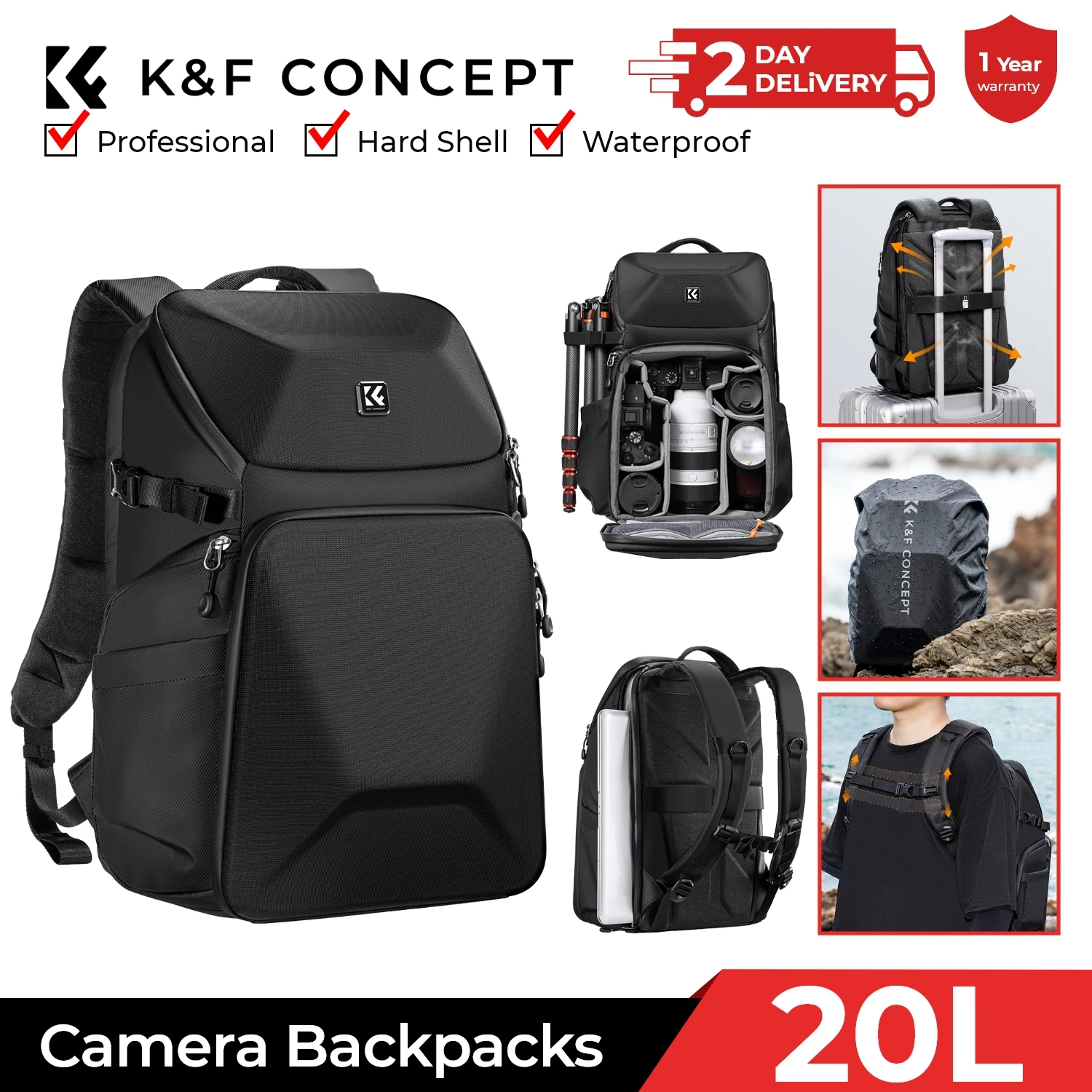 حقيبة ظهر للكاميرا من K&F CONC - مراجعة Laptop Backpack 15.6 وسعره