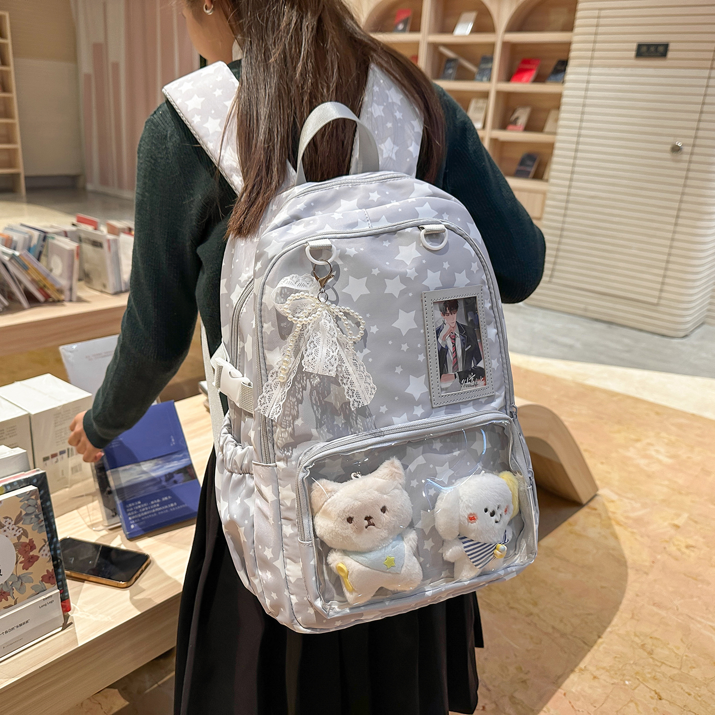 حقيبة ظهر نسائية بطبعة نجوم، ج - مراجعة Canvas Backpack Casual وسعره