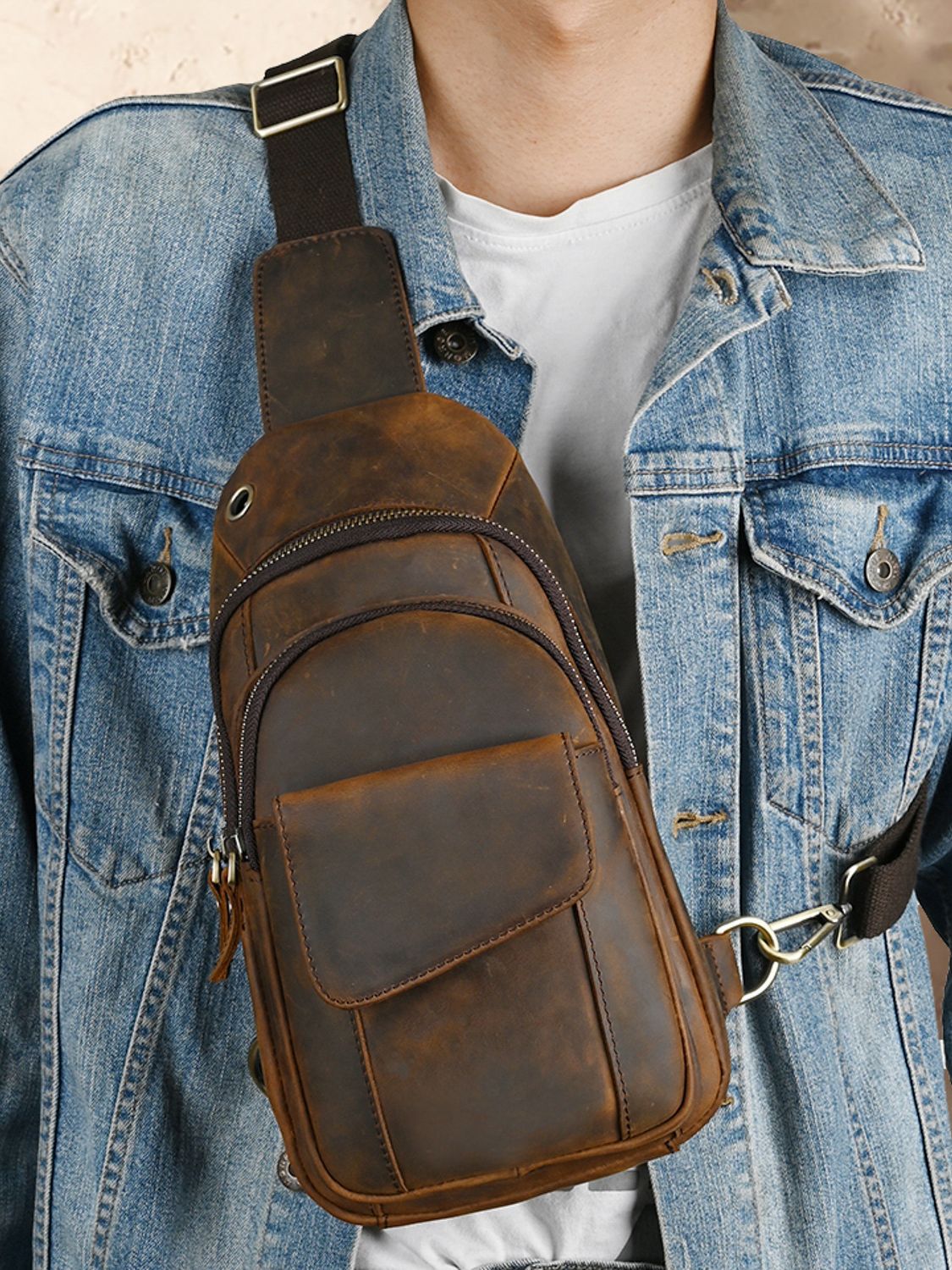 حقيبة صدر رجالية فاخرة متعددة  - مراجعة Leather Backpack Vintage وسعره